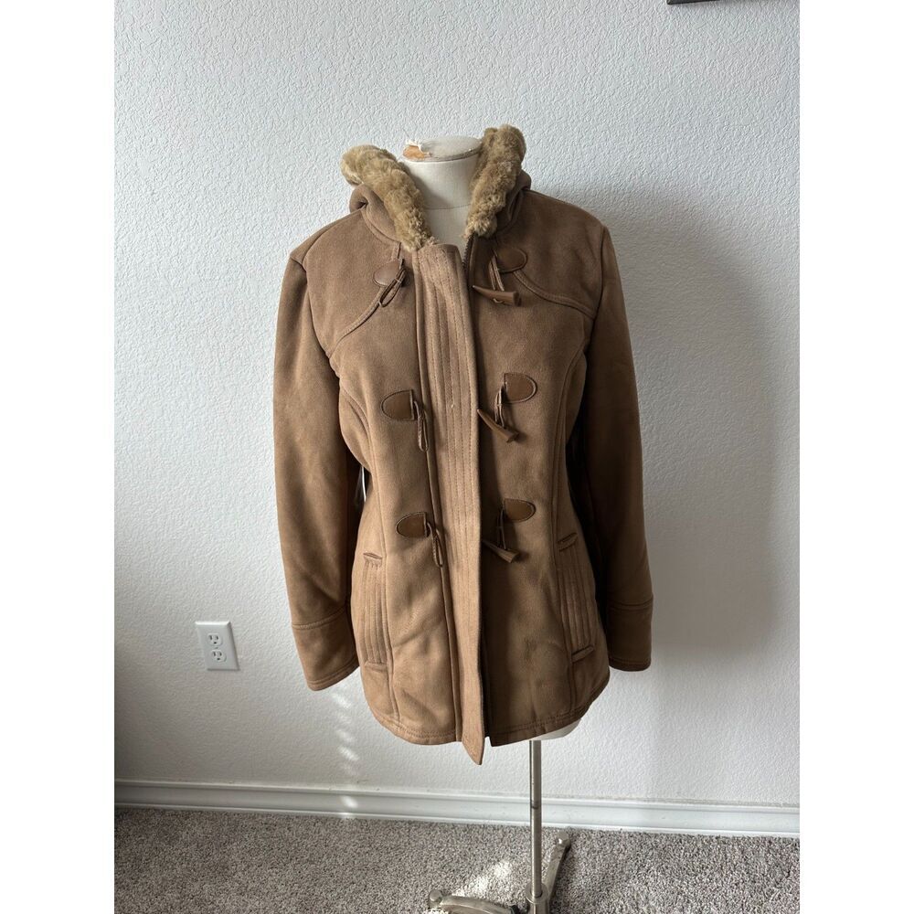 Esprit Women's Winter Coat Hoodie Tan Faux Fur Jacket